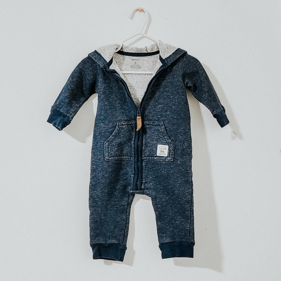 Carter's Other - CARTERS DENIM BLUE HOODIE FUZZY ONESIE 6M